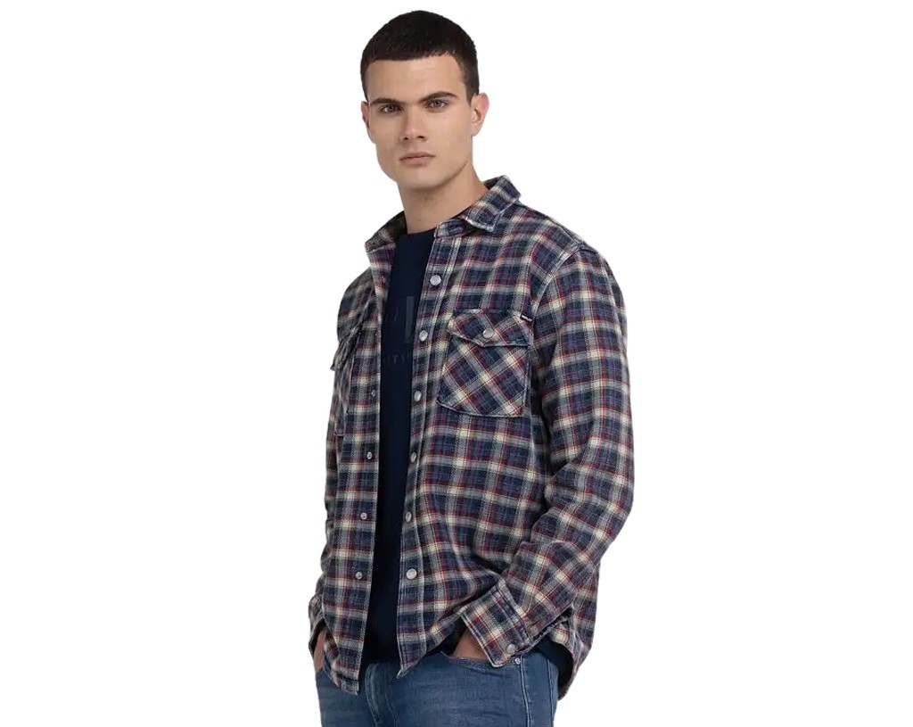 REPLAY INDIGO TWILL SHIRT FOR MEN Long Sleeve 
