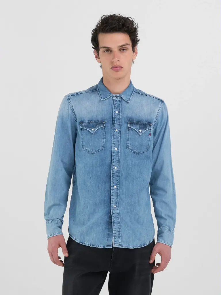 REPLAY M Shirt Camicia 6.5 OZ DEEP BLUE DENIM 