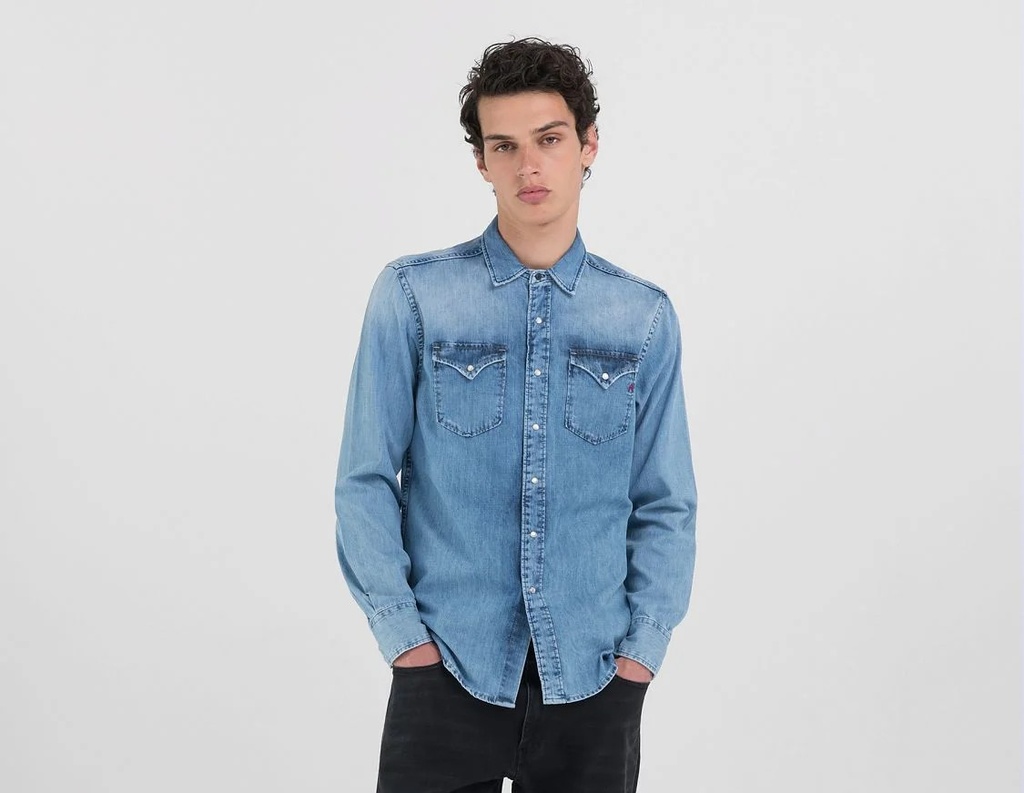 REPLAY M Shirt Camicia 6.5 OZ DEEP BLUE DENIM 