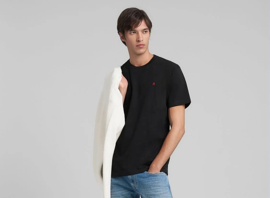 Replay BASIC  JERSEY T-SHIRT WITH R EMBROIDERY 30/1 