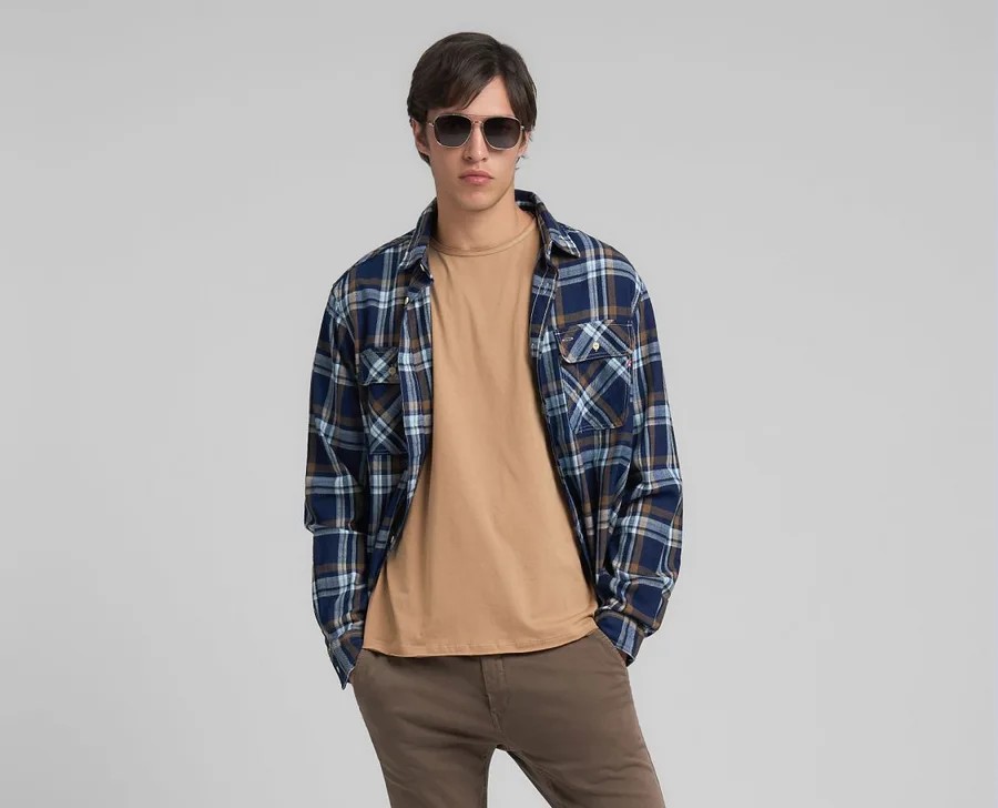 Camicia INDIGO CHECKED COTTON SHIRT