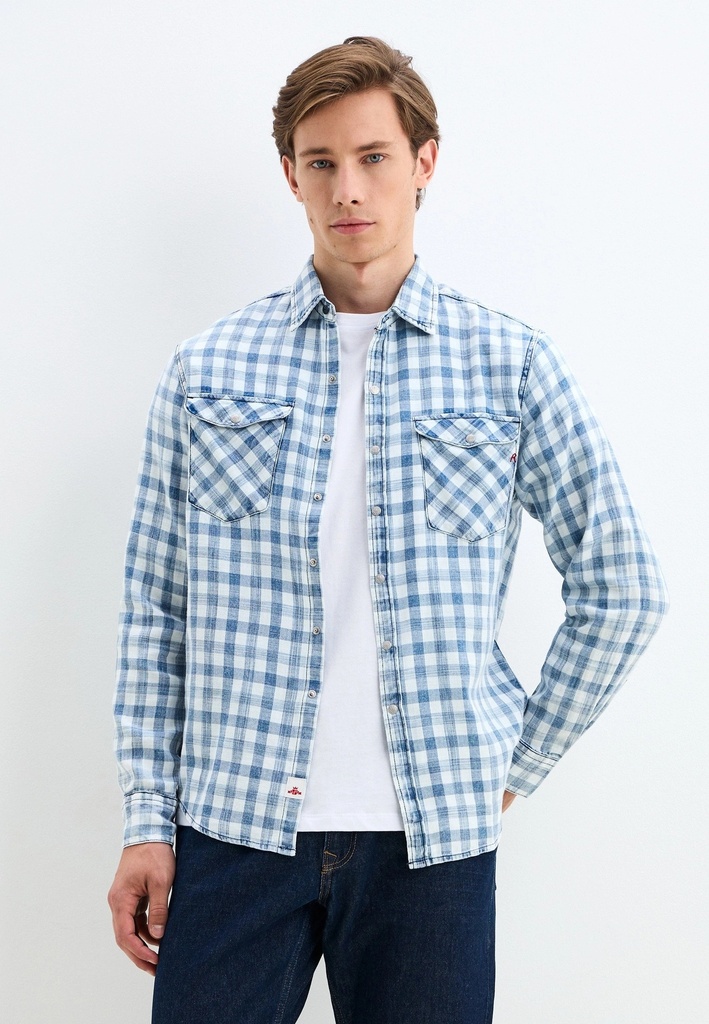 Camicia BLEACHED INDIGO CHECKED COTTON 
