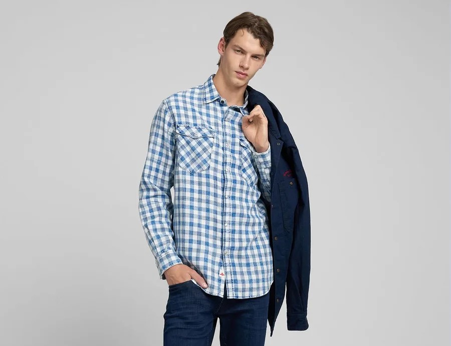 Camicia BLEACHED INDIGO CHECKED COTTON 