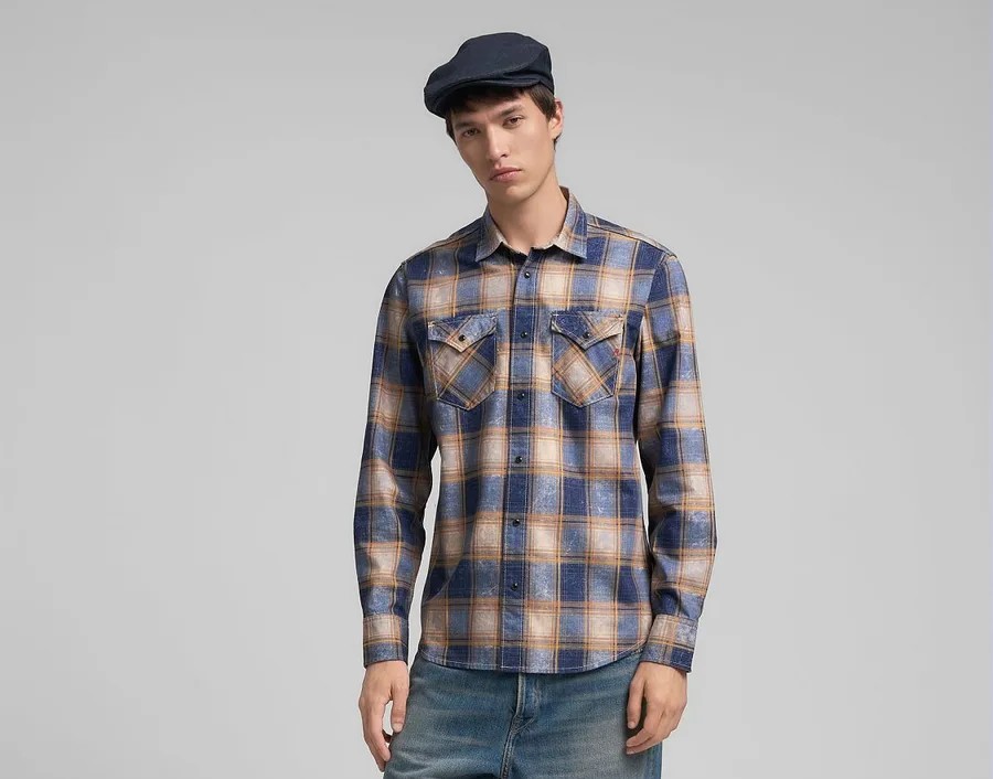 Camicia 6 OZ PRINTED INDIGO CHECKED COTTON 010 