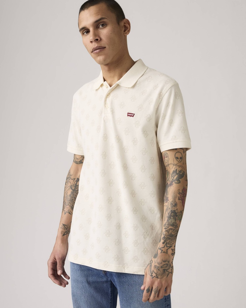 LEVIS HM POLO LS SCRIPT GEO EGRET PRINT 