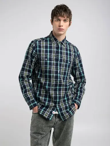 Camicia YARN DYED INDIGO CHECKED COTTON 