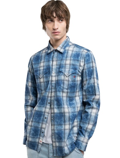 Camicia 6 OZ PRINTED INDIGO CHECKED COTTON 