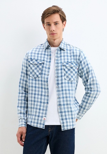 Camicia BLEACHED INDIGO CHECKED COTTON 